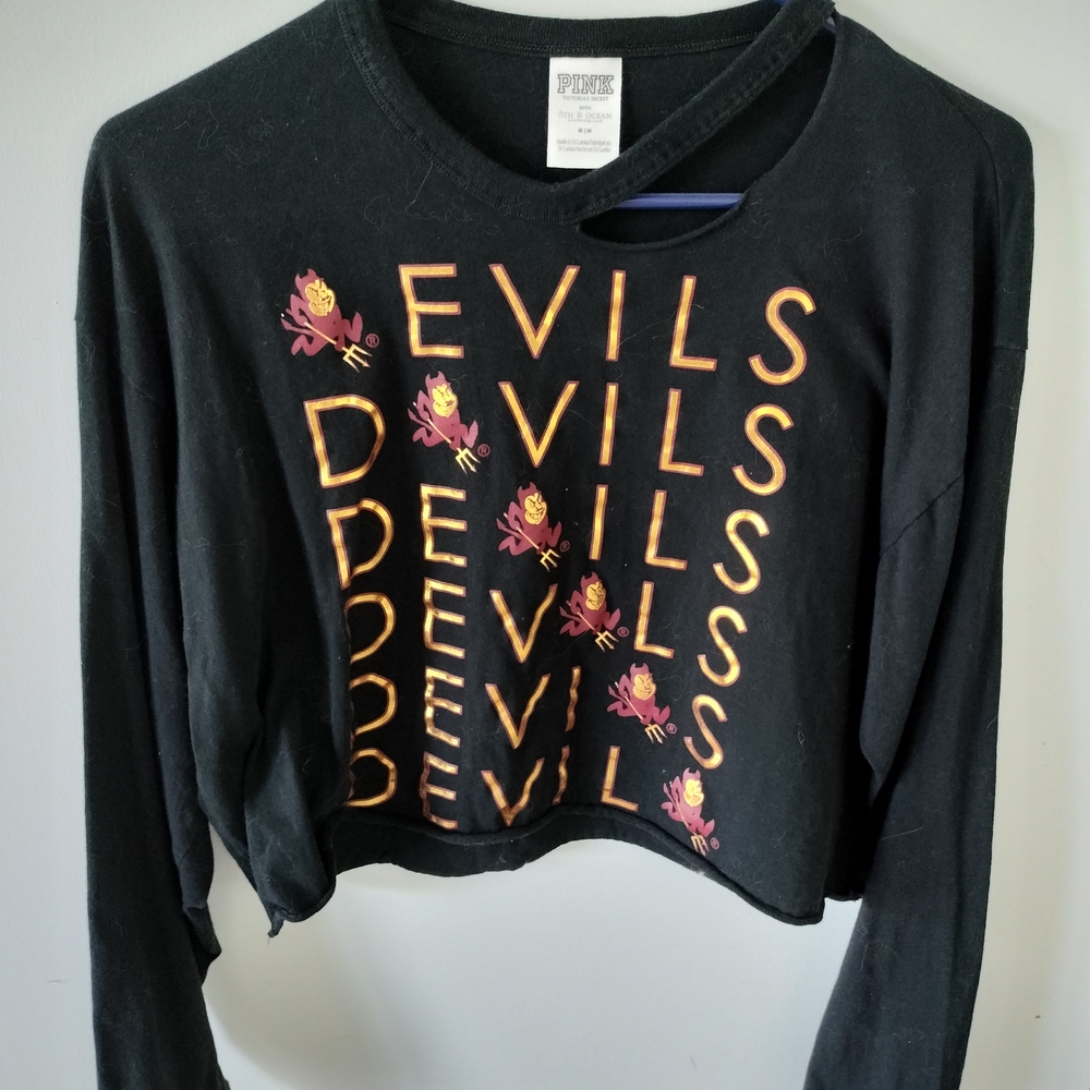 Black ASU Sun Devils Crop Top with Graphic Print